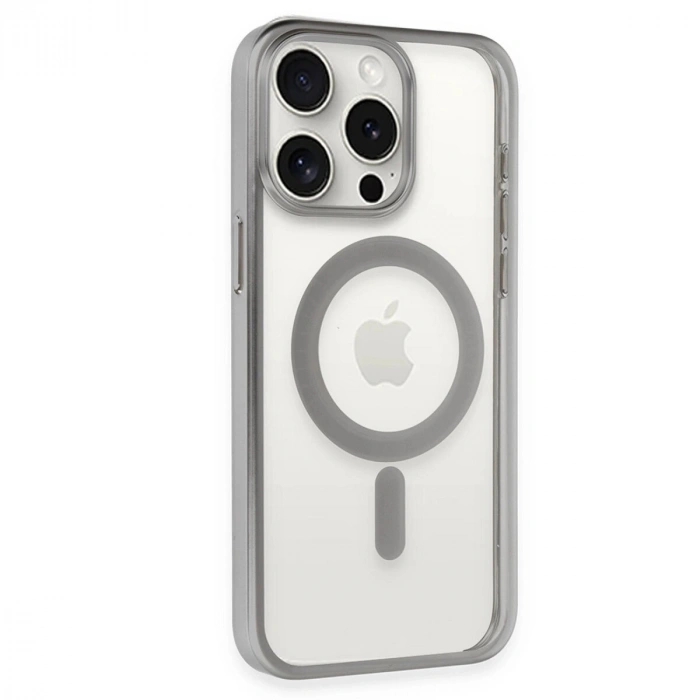 İphone 15 Pro Max Kılıf Erozi Magsafe Kapak - Gümüş