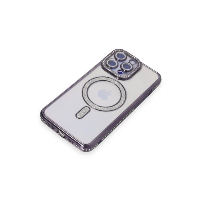 İphone 15 Pro Max Kılıf Joke Simli Magneticsafe Kılıf - Derin Mor