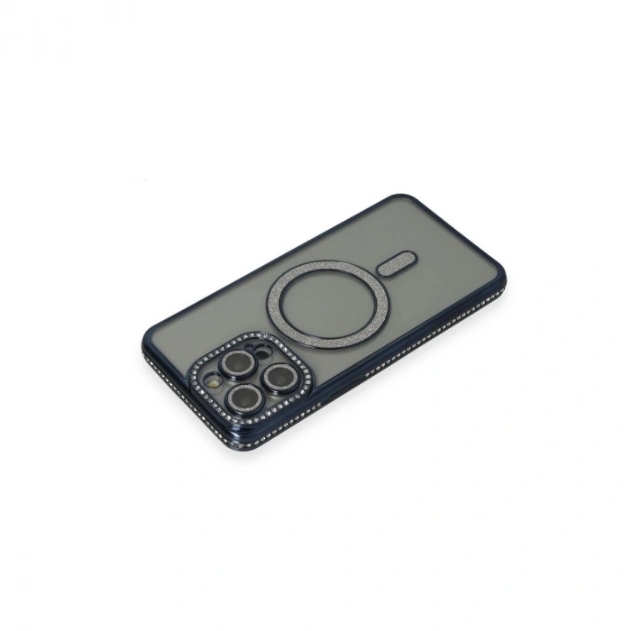 İphone 15 Pro Max Kılıf Joke Simli Magneticsafe Kılıf - Lacivert