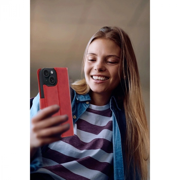 İphone 15 Trend S Plus Kapaklı Kılıf - Kırmızı
