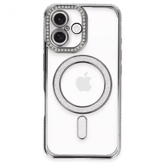 İphone 16 Kılıf Joke Simli Magneticsafe Kılıf - Gri