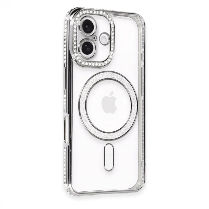 İphone 16 Plus Kılıf Joke Simli Magneticsafe Kılıf - Gri