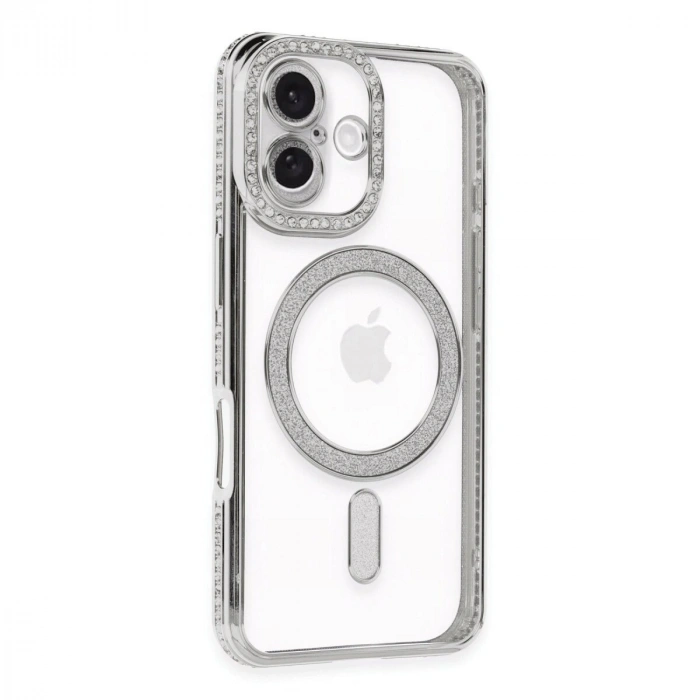 İphone 16 Plus Kılıf Joke Simli Magneticsafe Kılıf - Gümüş