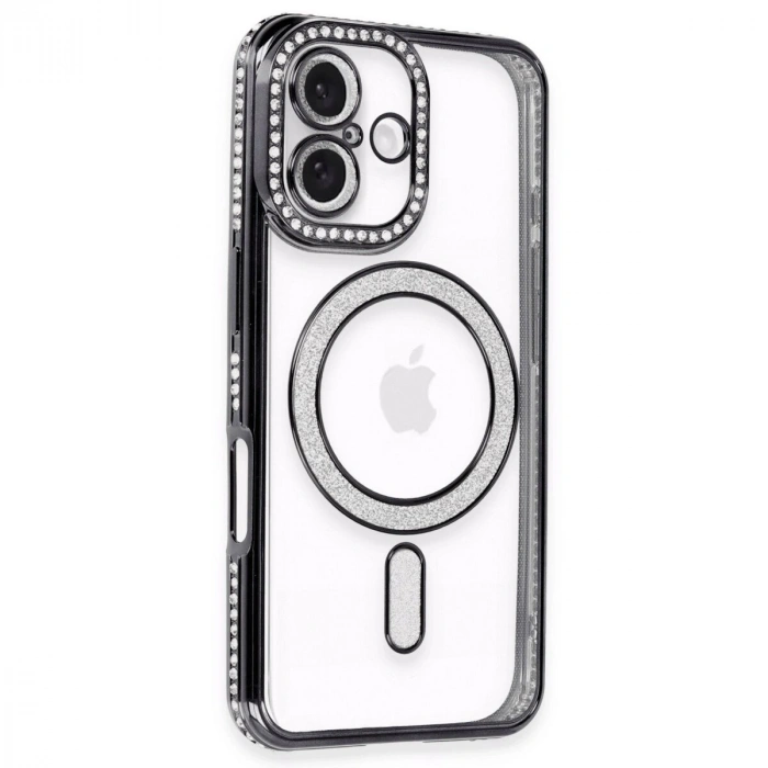 İphone 16 Plus Kılıf Joke Simli Magneticsafe Kılıf - Siyah