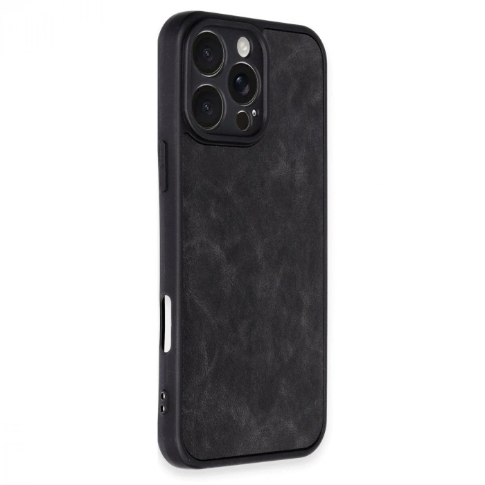 İphone 16 Pro Kılıf Aras Deri Kapak - Siyah