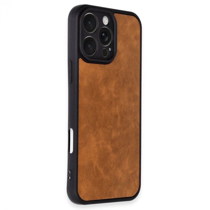 İphone 16 Pro Kılıf Aras Deri Kapak - Taba