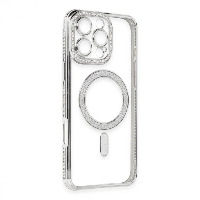 İphone 16 Pro Kılıf Joke Simli Magneticsafe Kılıf - Gümüş