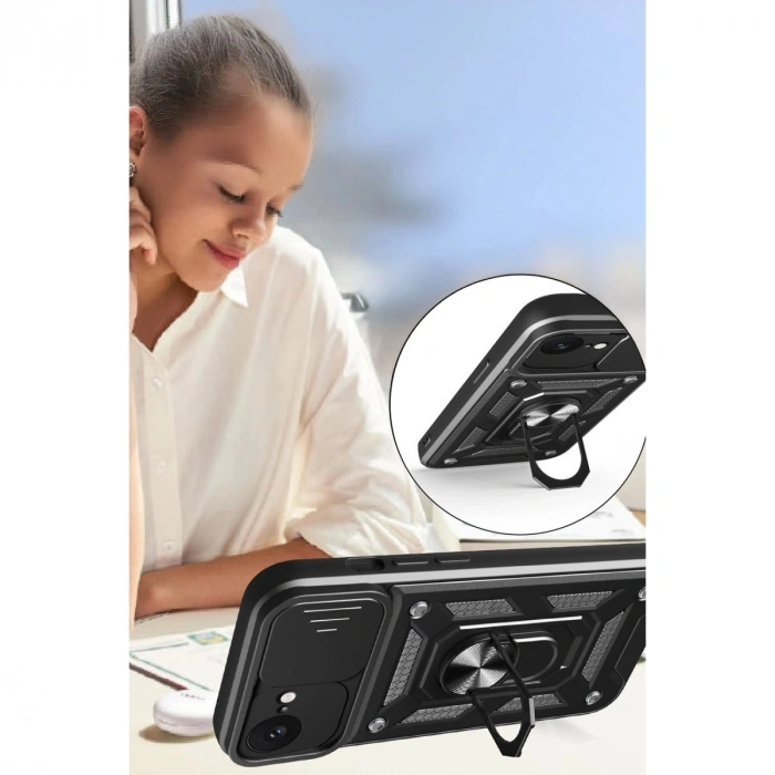 İphone 16e Kılıf Pars Lens Yüzüklü  - Kırmızı