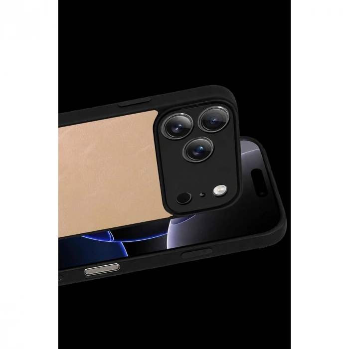 İphone 17 Pro Max Aras Deri Kapak - Pudra
