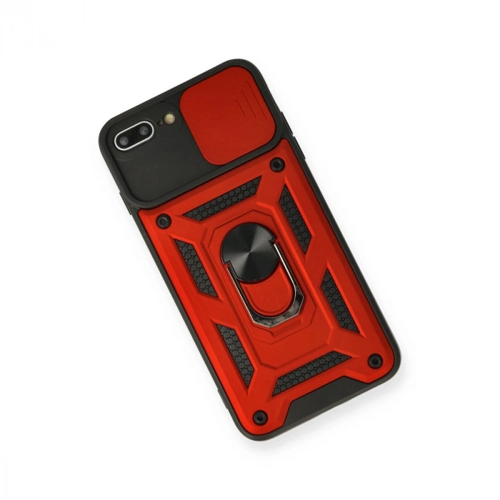 İphone 7 Plus Kılıf Pars Lens Yüzüklü  - Kırmızı