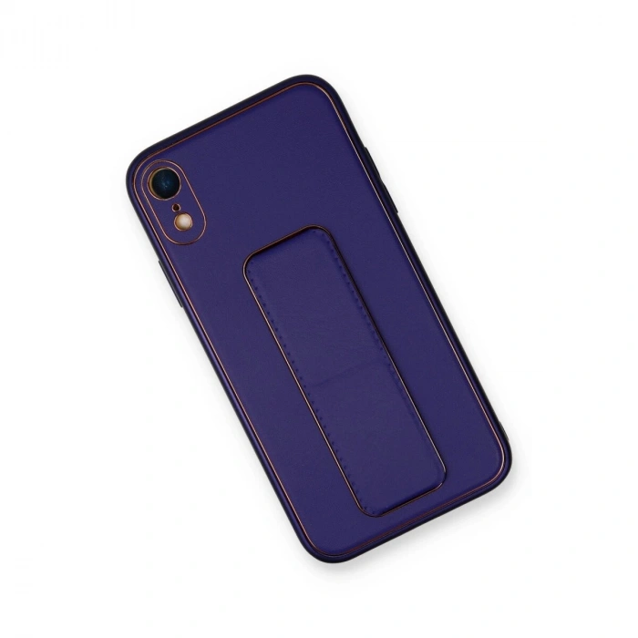 İphone Xr Kılıf Co Deri Standlı Kapak - Mor