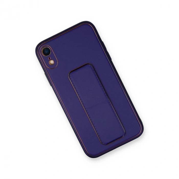 İphone Xr Kılıf Co Deri Standlı Kapak - Mor