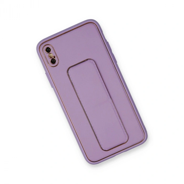 İphone Xs Max Kılıf Co Deri Standlı Kapak - Koyu Lila