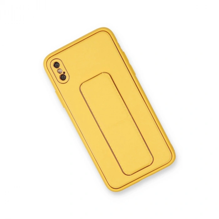 İphone Xs Max Kılıf Co Deri Standlı Kapak - Sarı