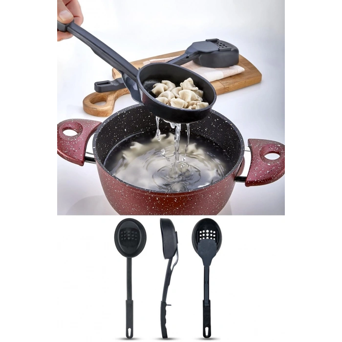 Isıya Dalı 3 in 1 Servis Kepçesi - Kepçe Kevgir Kaşık 3'ü Bir Arada Servis Seti