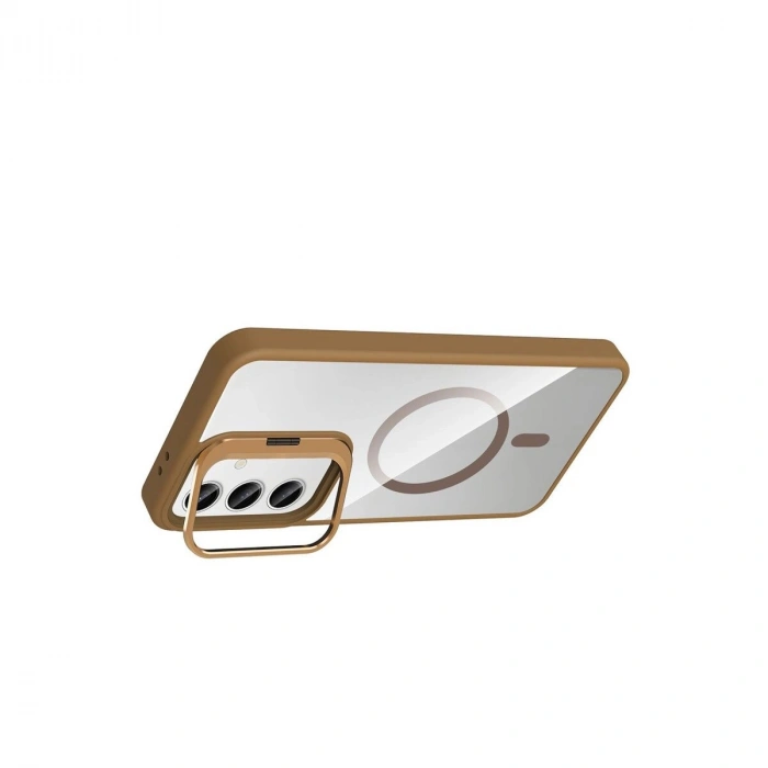 Joko  Galaxy S24 Fe Remim Lensli Magsafe Standlı Kapak - Kahverengi
