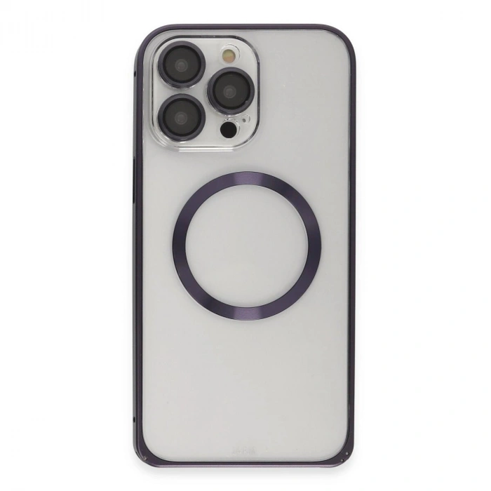 Joko  İphone 14 Pro Kılıf Metal Bumper Magneticsafe Kapak - Derin Mor