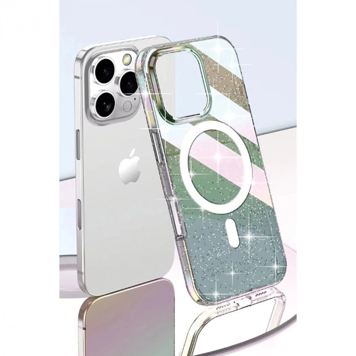 Joko İphone 14 Pro Max Rasasi Simli Magsafe Kapak - Şeffaf