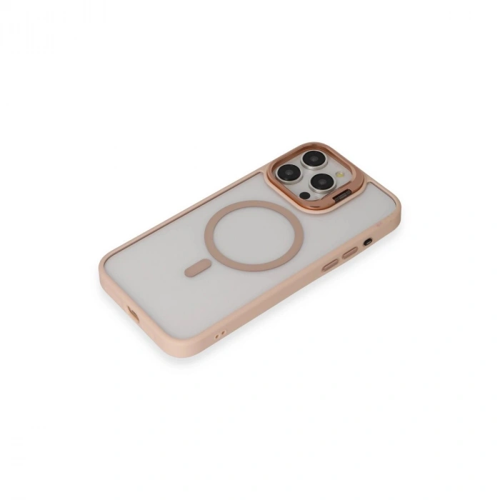Joko  İphone 15 Pro Kılıf  Lens Magsafe Standlı Kapak - Pudra