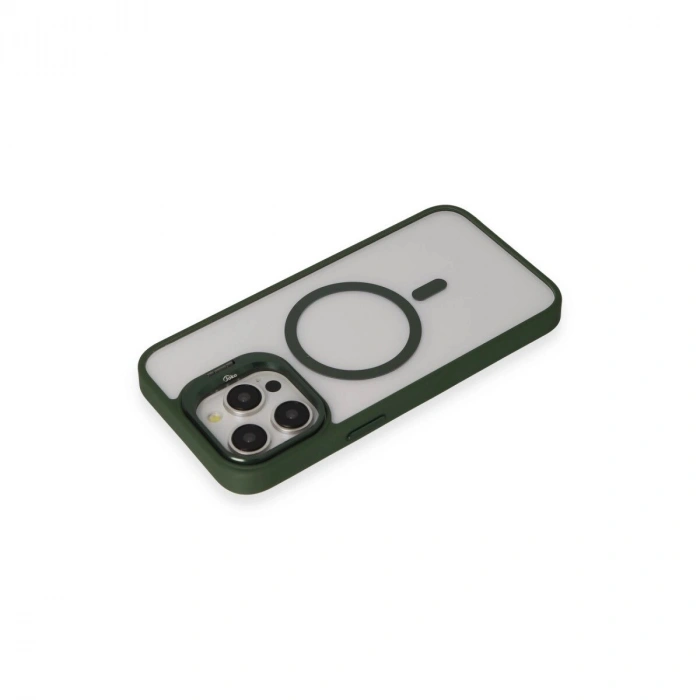 Joko  İphone 15 Pro Max Kılıf  Lens Magsafe Standlı Kapak - Koyu Yeşil