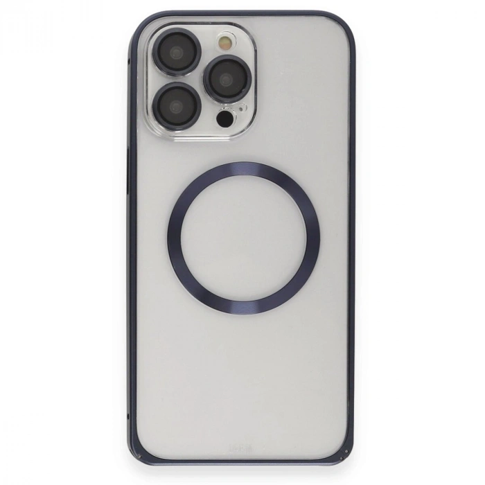 Joko  İphone 15 Pro Max Kılıf Metal Bumper Magneticsafe Kapak - Lacivert