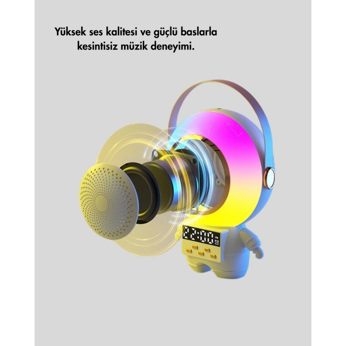 Kablosuz Mikrofonlu Astronot Tasarım Bluetooth Speaker Karaoke