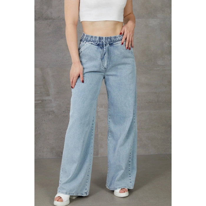 Kadın Beli Lastikli Rahat Kesim Kot Pantolon