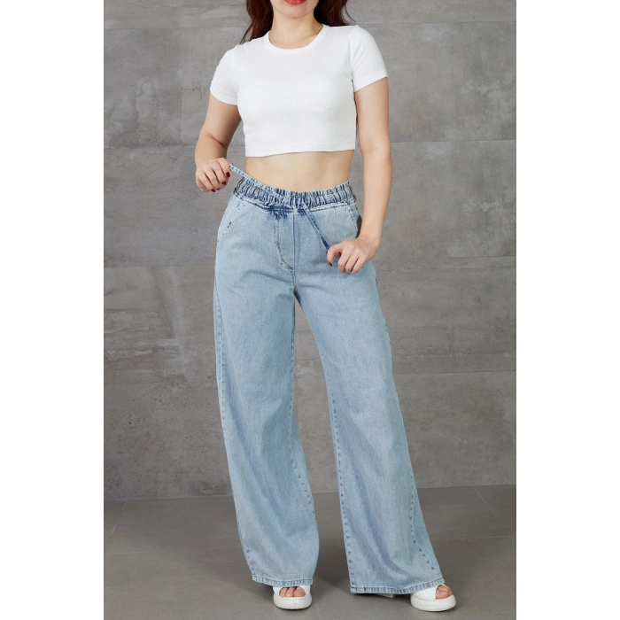 Kadın Beli Lastikli Rahat Kesim Kot Pantolon