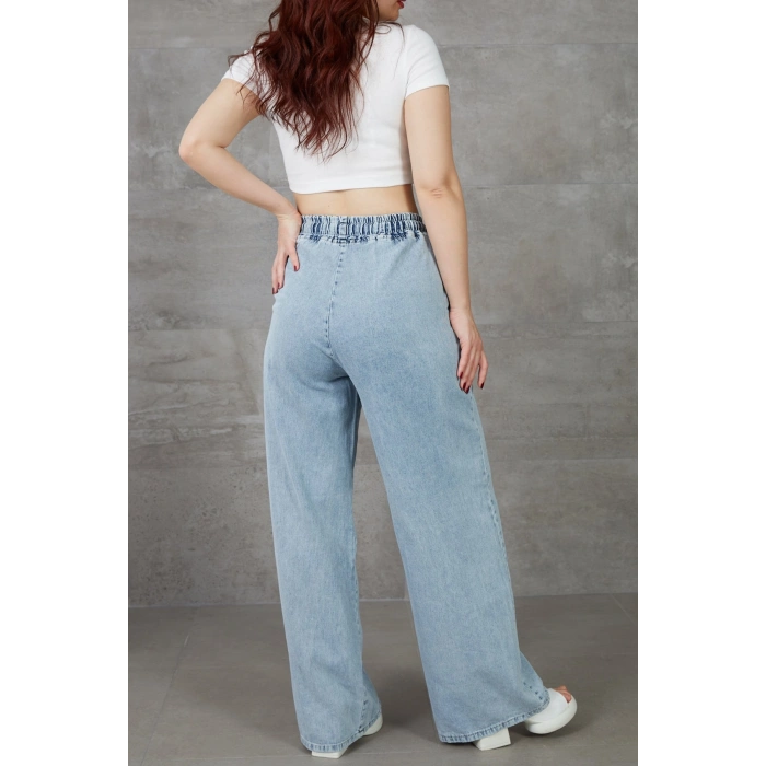 Kadın Beli Lastikli Rahat Kesim Kot Pantolon