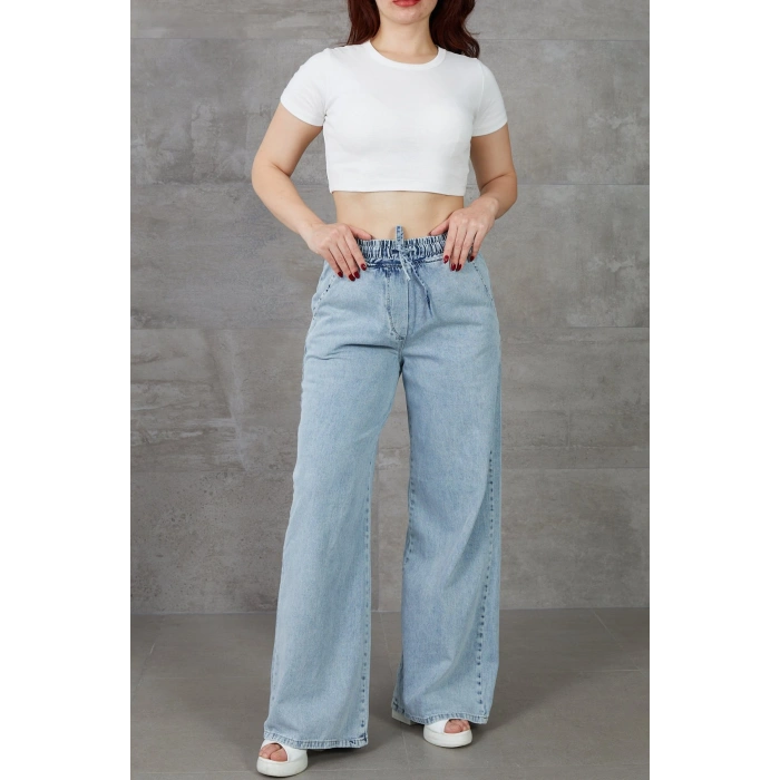 Kadın Beli Lastikli Rahat Kesim Kot Pantolon