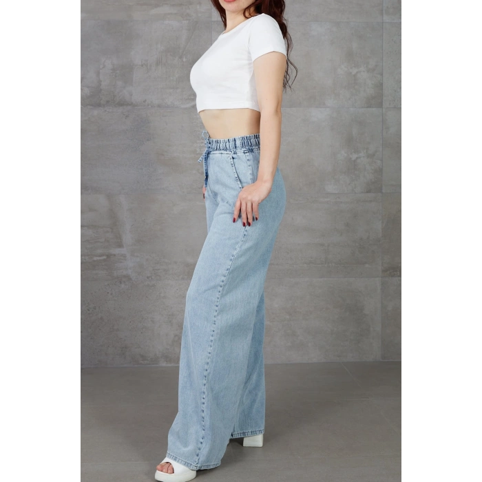 Kadın Beli Lastikli Rahat Kesim Kot Pantolon