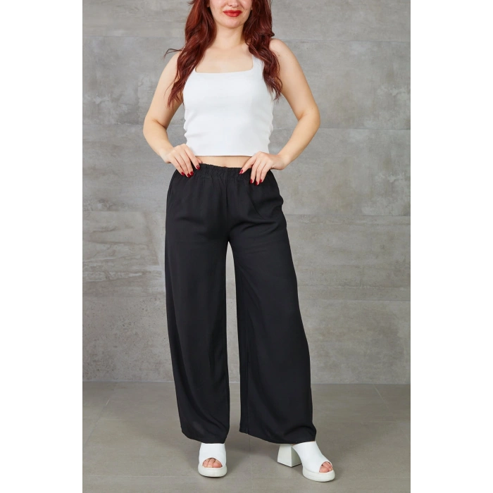 Kadın Bol Paça Rahat Kalıp Beli Lastikli Salaş Pantolon