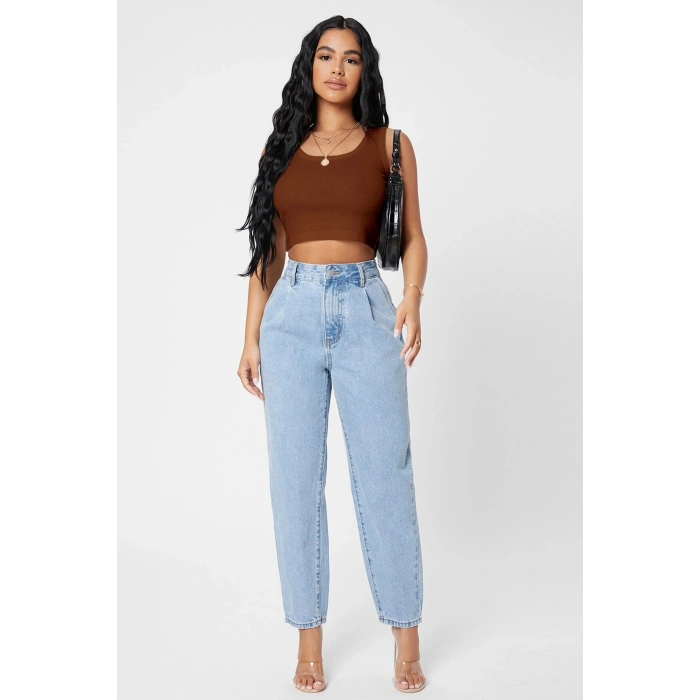 Kadın Kahverengi Kare Yaka Crop Top Bluz