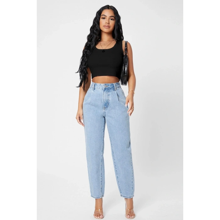 Kadın Siyah Kare Yaka Crop Top Bluz