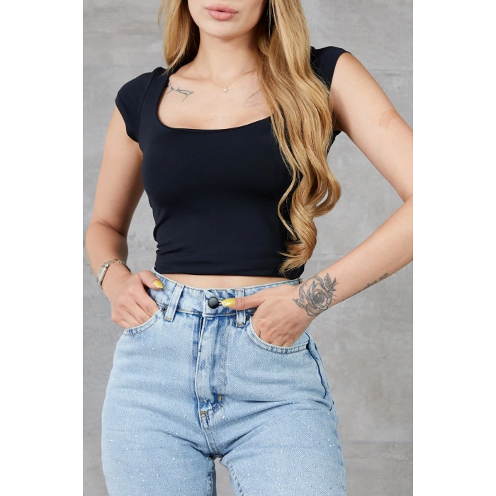 Kadın U Yaka Kısa Kol Likralı Body