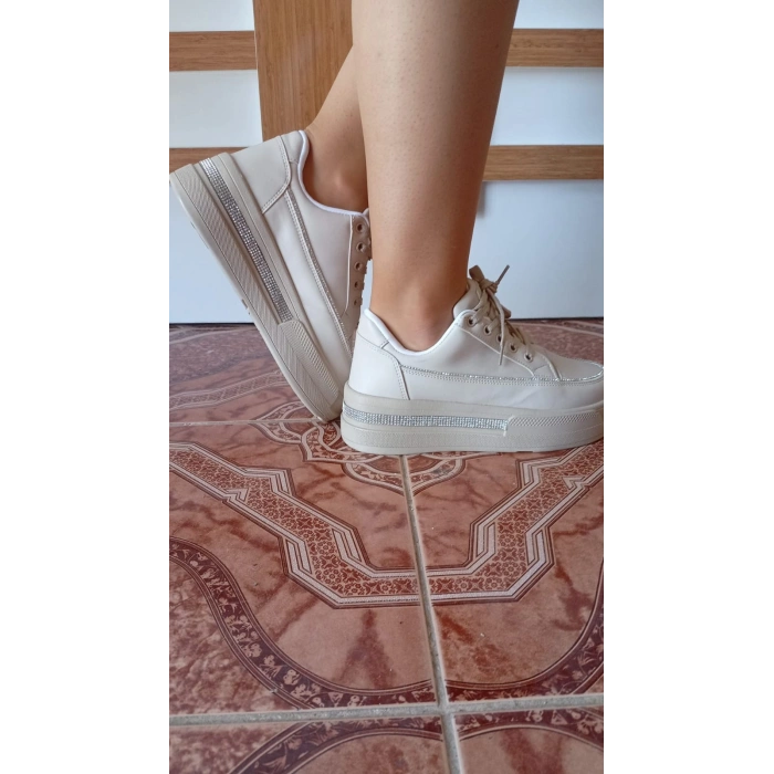 Kadın Yüksek Taban Rahat Şık Günlük Spor Ayakkabı Bej Renk