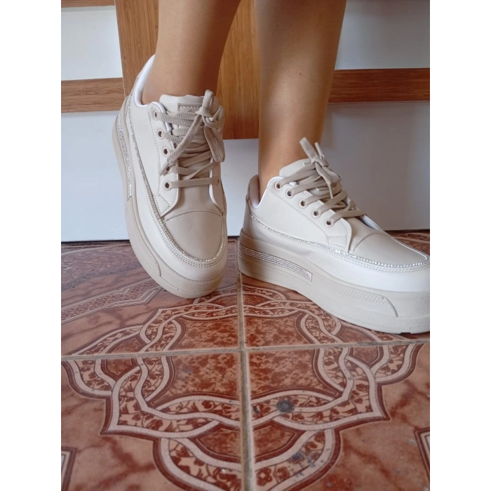 Kadın Yüksek Taban Rahat Şık Günlük Spor Ayakkabı Bej Renk