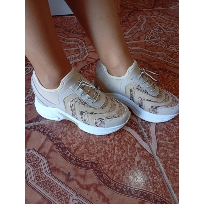 Kadın Yüksek Taban Rahat Şık Günlük Spor Ayakkabı Bej Renk