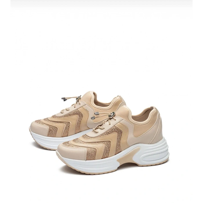 Kadın Yüksek Taban Rahat Şık Günlük Spor Ayakkabı Bej Renk