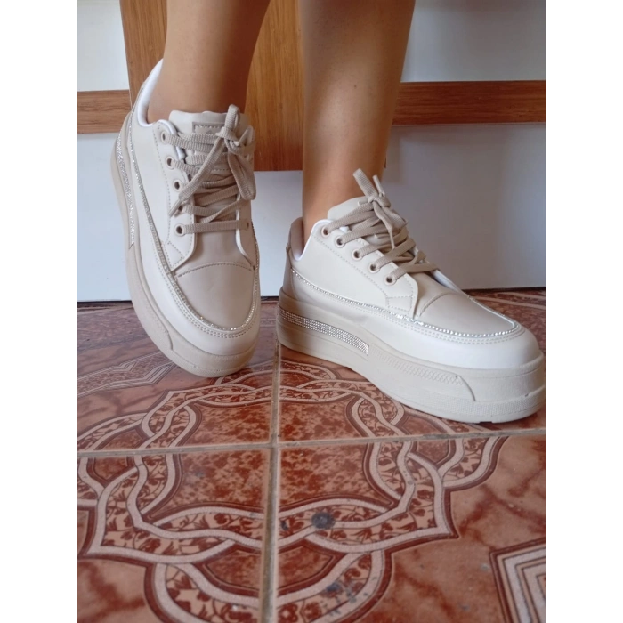 Kadın Yüksek Taban Rahat Şık Günlük Spor Ayakkabı Bej Renk