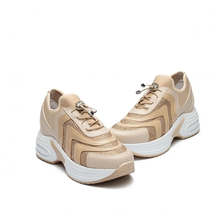 Kadın Yüksek Taban Rahat Şık Günlük Spor Ayakkabı Bej Renk
