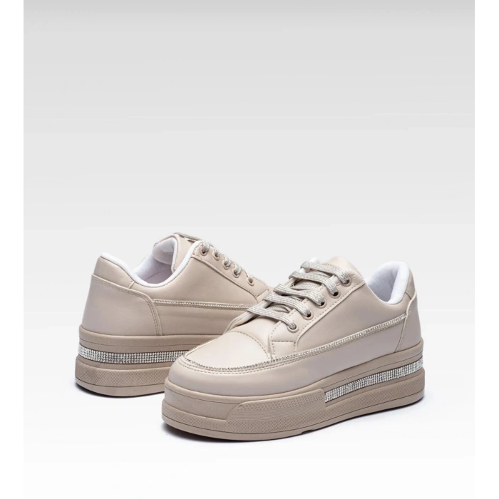 Kadın Yüksek Taban Rahat Şık Günlük Spor Ayakkabı Bej Renk