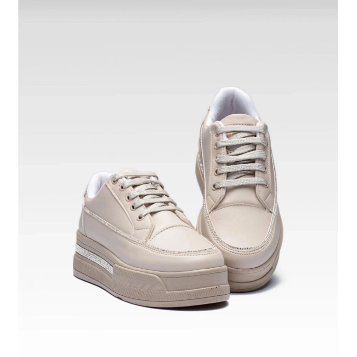 Kadın Yüksek Taban Rahat Şık Günlük Spor Ayakkabı Bej Renk