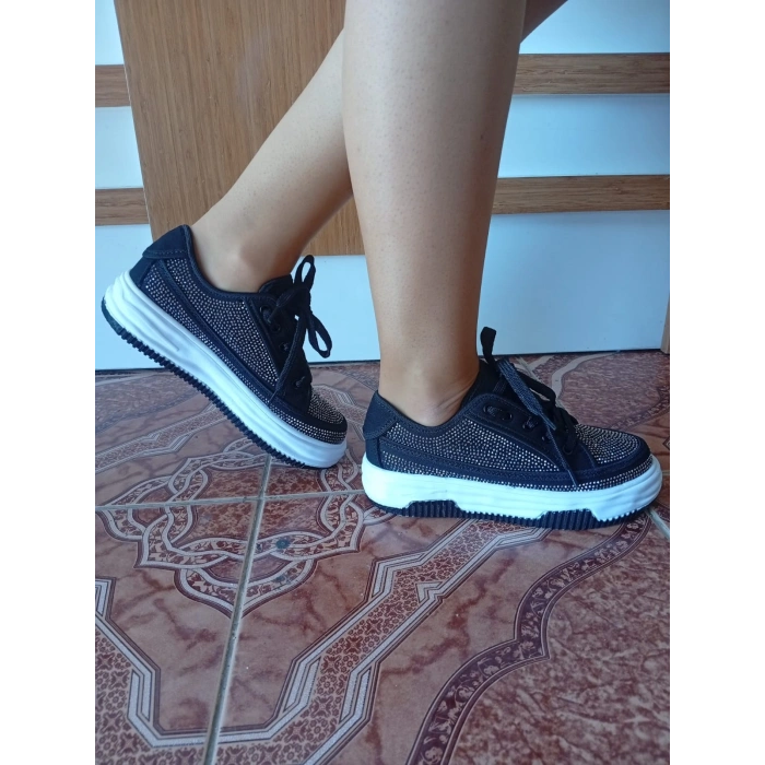 Kadın Yüksek Taban Rahat Şık Günlük Spor Ayakkabı Siyah Renk