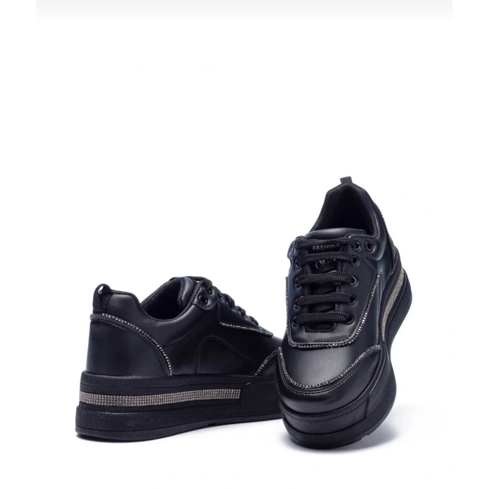 Kadın Yüksek Taban Rahat Şık Günlük Spor Ayakkabı Siyah Renk