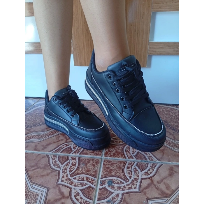 Kadın Yüksek Taban Rahat Şık Günlük  Spor Ayakkabı Siyah Renk