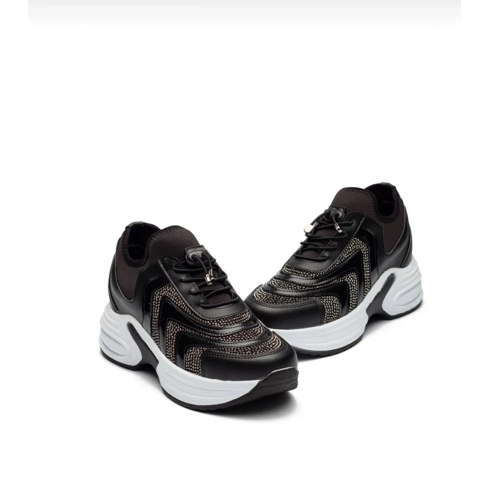 Kadın Yüksek Taban Rahat Şık Günlük Spor Ayakkabı Siyah Renk