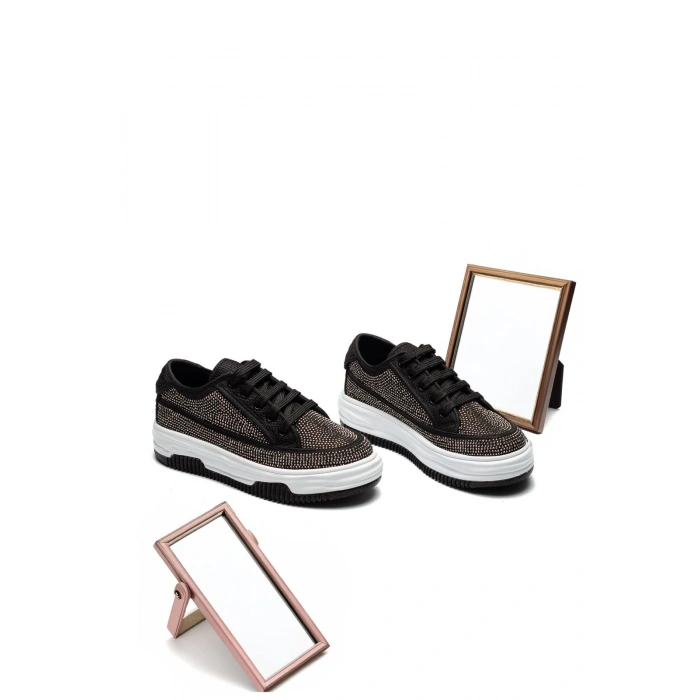 Kadın Yüksek Taban Rahat Şık Günlük Spor Ayakkabı Siyah Renk