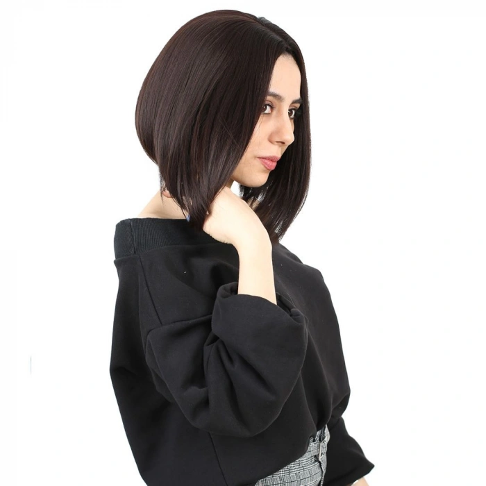Kahkülsüz Düz Kısa Fiber Sen Peruk / Koyu Kahve