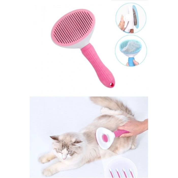 Karamel Kendini Temizleyen Tuşlu Kedi Köpek Tarağı Pembe 10 x 20 cm